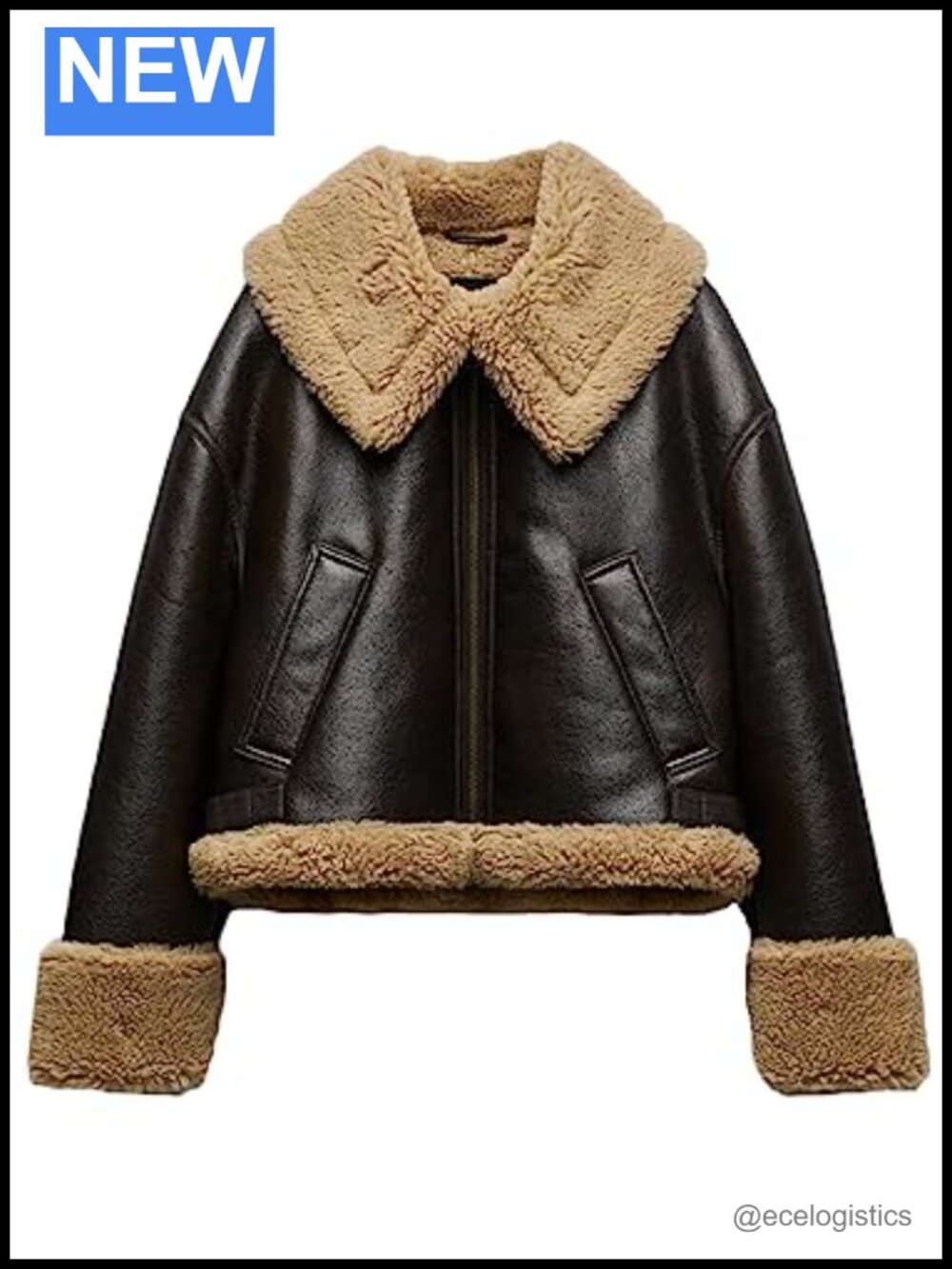Faux Leather Moto Jacket with Faux Fur Lining Sherpa Winter Biker Coat